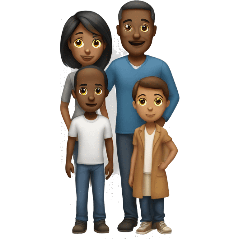 african american Mom, Dad, 3 teen boys emoji