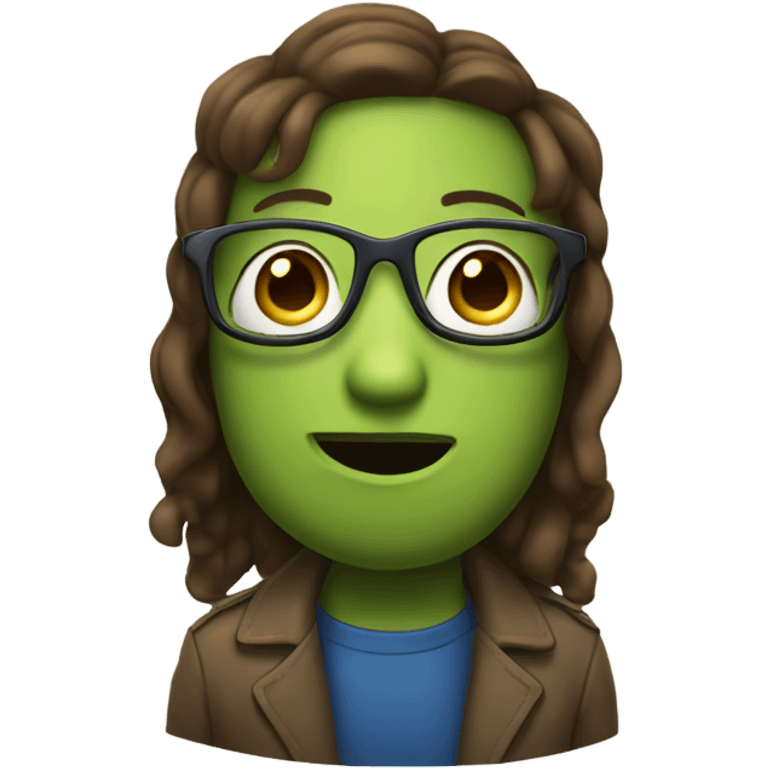 A pickle with brown hair, blue eyes, wearing glasses emoji