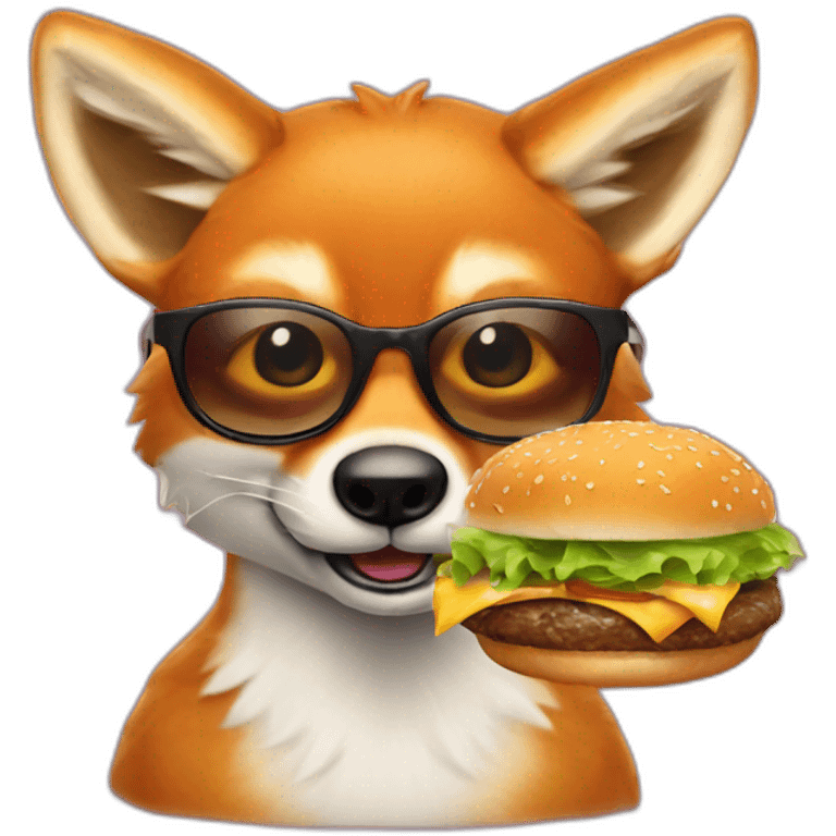 Renard avec des lunettes de soleil qui mange un hamburger emoji