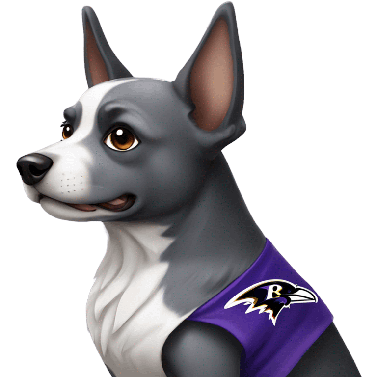 Gray and white dog with pointy ears as a ravens fan  emoji