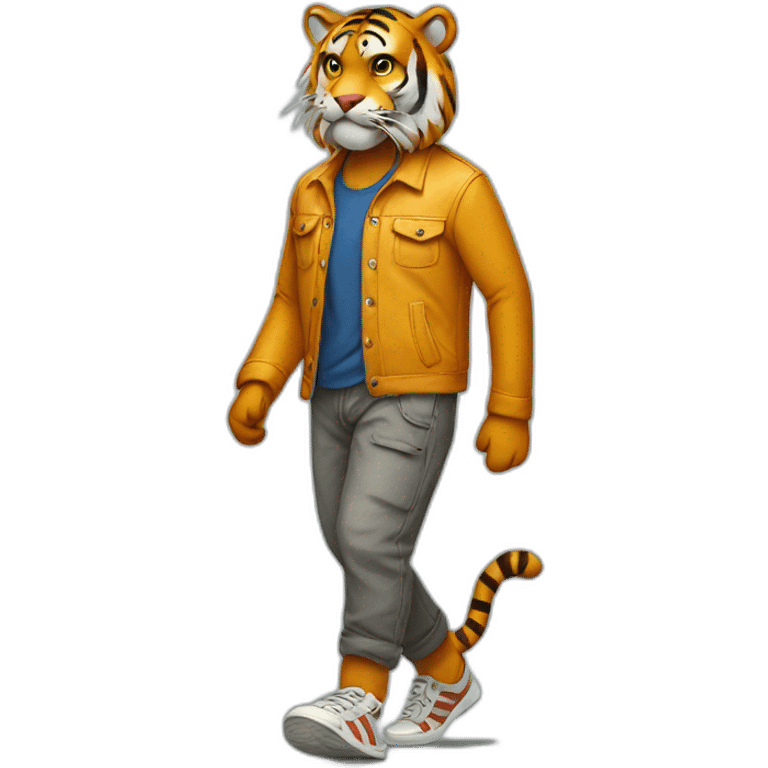 Walking tiger with pants emoji