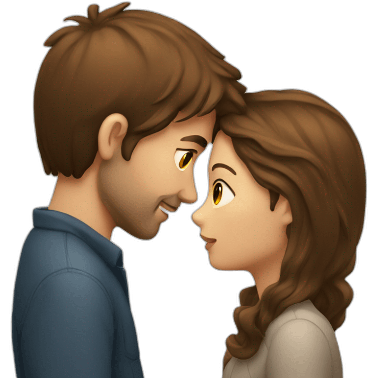 Girl with brown hair kissing guy with brown hair  emoji