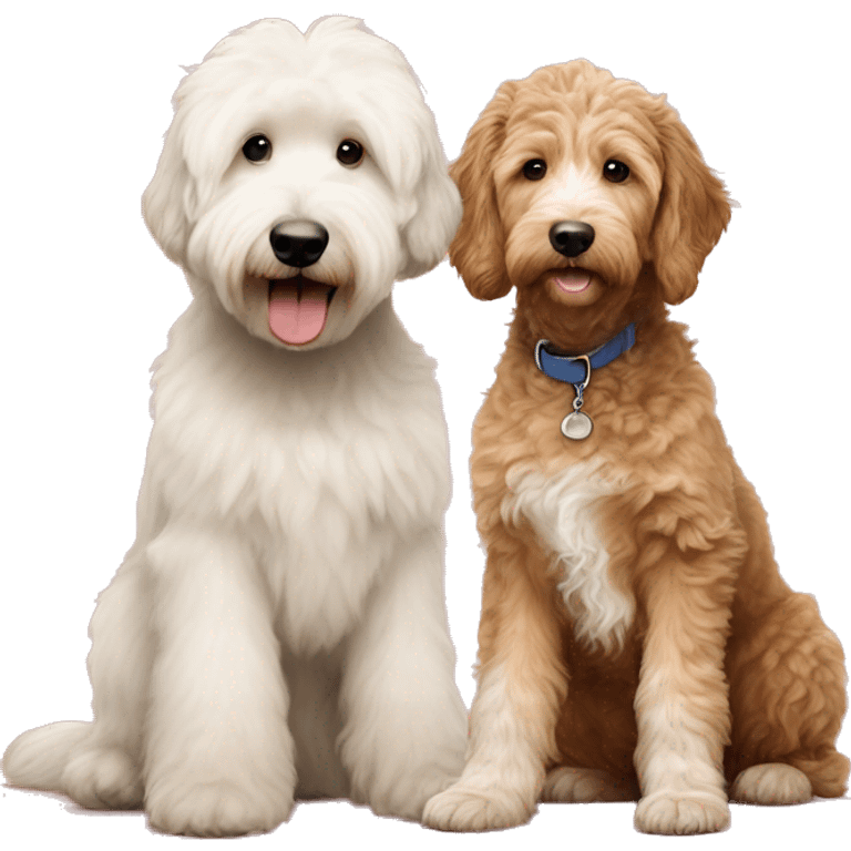 Large golden doodle and small aussiedoodle sitting emoji