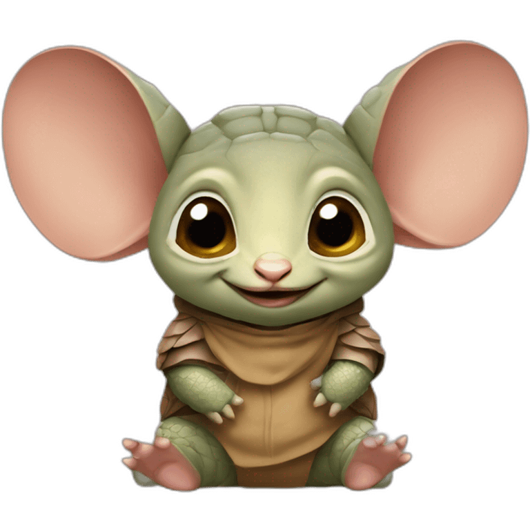 cuty armadillo similar to baby yoda with a moartboard emoji