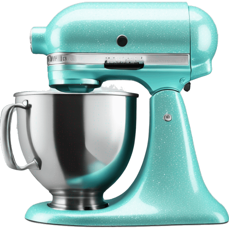 Realistic silver and pastel tiffany blue kitchenaid mixer decorated with white shiny sparkly diamonds. emoji