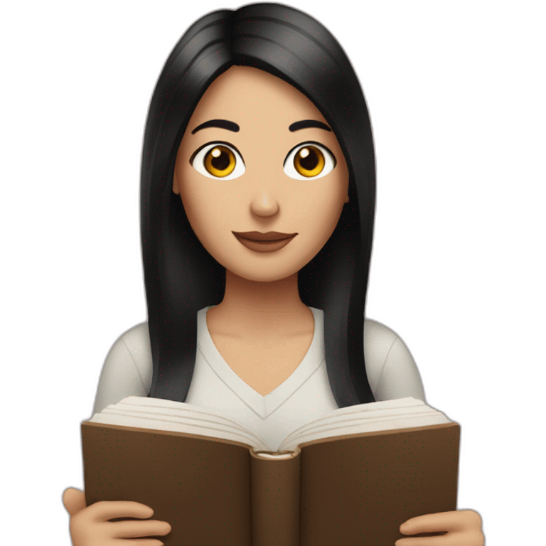 White woman with Black straight hair holding a book emoji