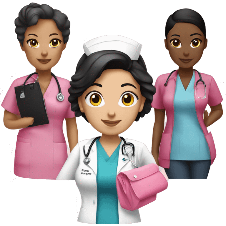 Nurse ,white woman, black hair in a bun,pink scrubs ,Louis Vuitton bag  emoji