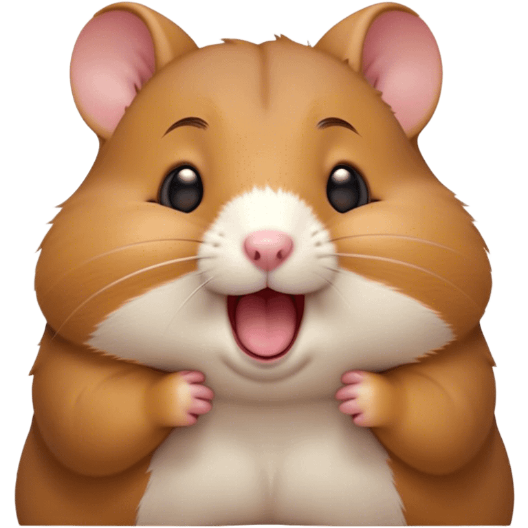 Cinematic Cute Yawning Brown Hamster Portrait Emoji, Head tilted slightly with a dramatic, wide-open yawn, showcasing a smooth, rich brown coat with tiny droopy ears, round dark eyes barely open in drowsy contentment, Simplified yet irresistibly adorable features, highly detailed, glowing with a soft, cozy glow, high shine, relaxed yet expressive, stylized with a touch of whimsy, bright and endearing, soft glowing outline, capturing the essence of a sleepy yet affectionate hamster, so drowsy it feels like it could stretch out of the screen and curl up for a nap! emoji