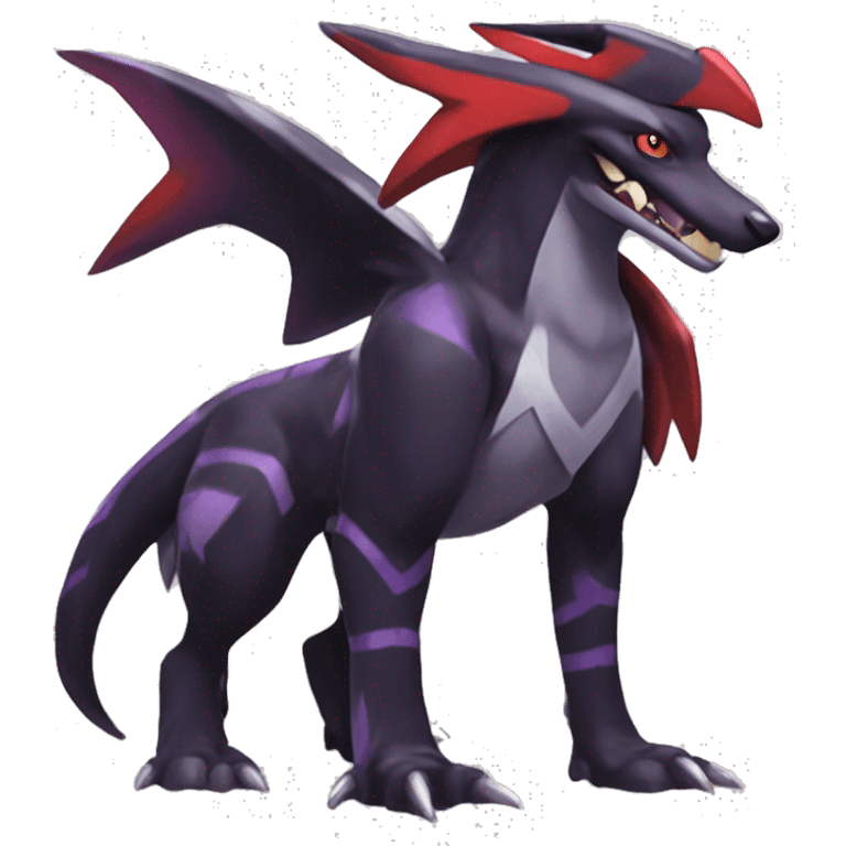 Black Cool Edgy Nargacuga-Houndoom-Garchomp-Noivern Fakémon  with White and Red and purple and black Edgy markings emoji