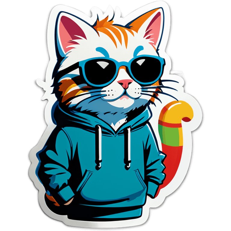 Cat with sunglasses and hoodie saying nice emoji