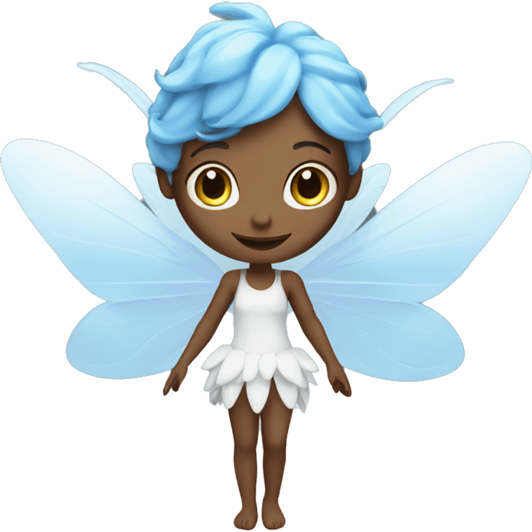 Fairy with white wings with flashes and clouds, blue eyes emoji