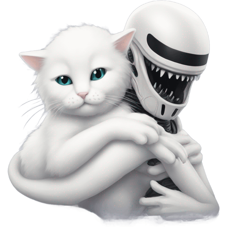 Xenomorph hugs a white cat emoji