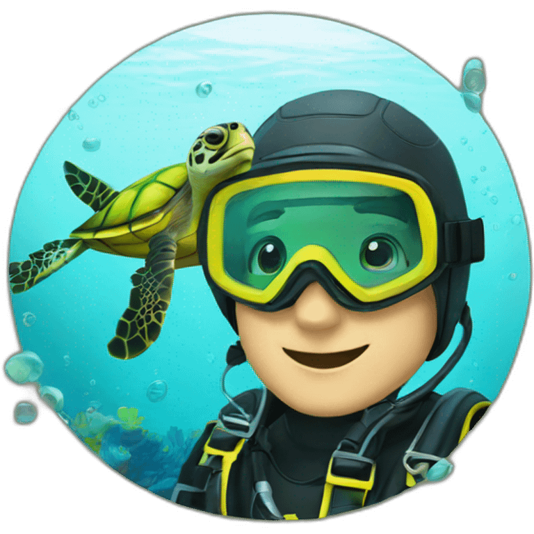 sea turtle with scuba diver emoji