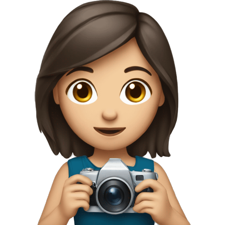 Brunette girl holding camera emoji