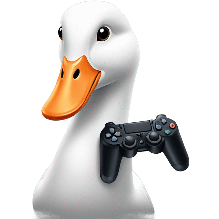 Goose holding a PlayStation controller in its mouth emoji