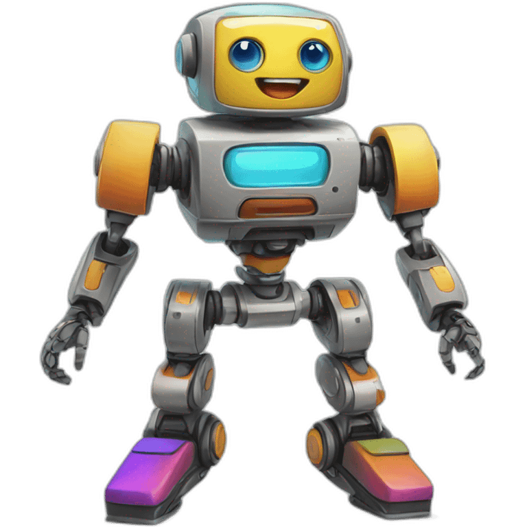 a cheerful multi-colored jumping robot emoji