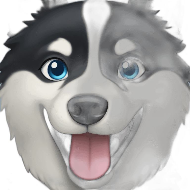 perro husky de pelo negro y ojos azules sonriendo emoji