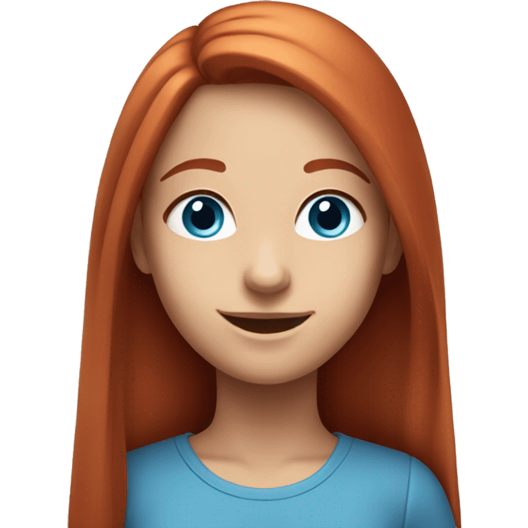 smiling girl with long straight red hair and blue eyes emoji