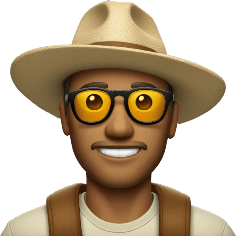 Hombre con un sombrero y una gafas de sol con un pulóver que diga Randy emoji