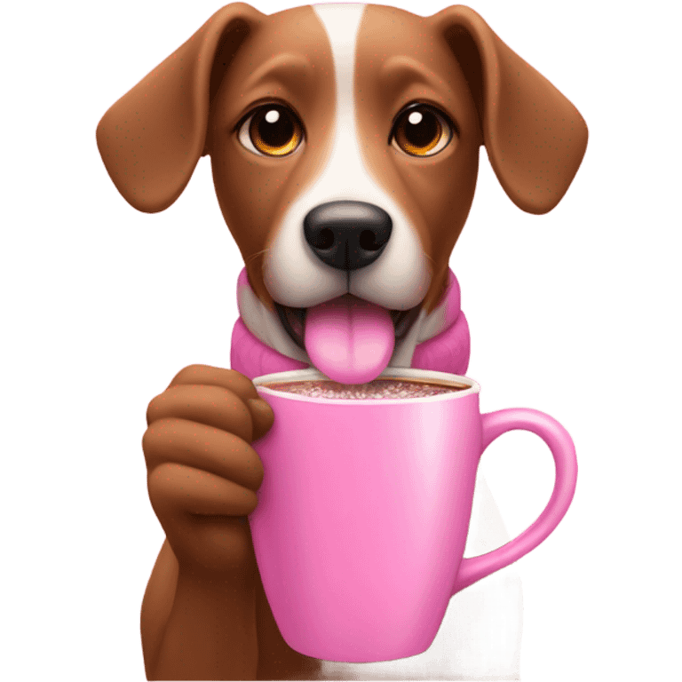 a pink dog drinking pink hot chocolate  emoji