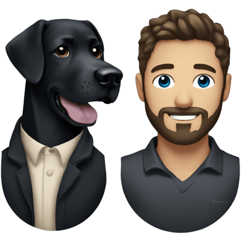 Handsome man with blue eyes black hair and beard holding black Labrador  emoji