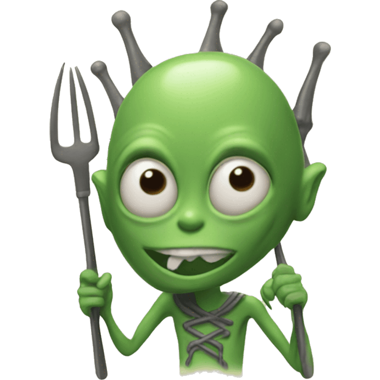 An alien with a pitchfork emoji