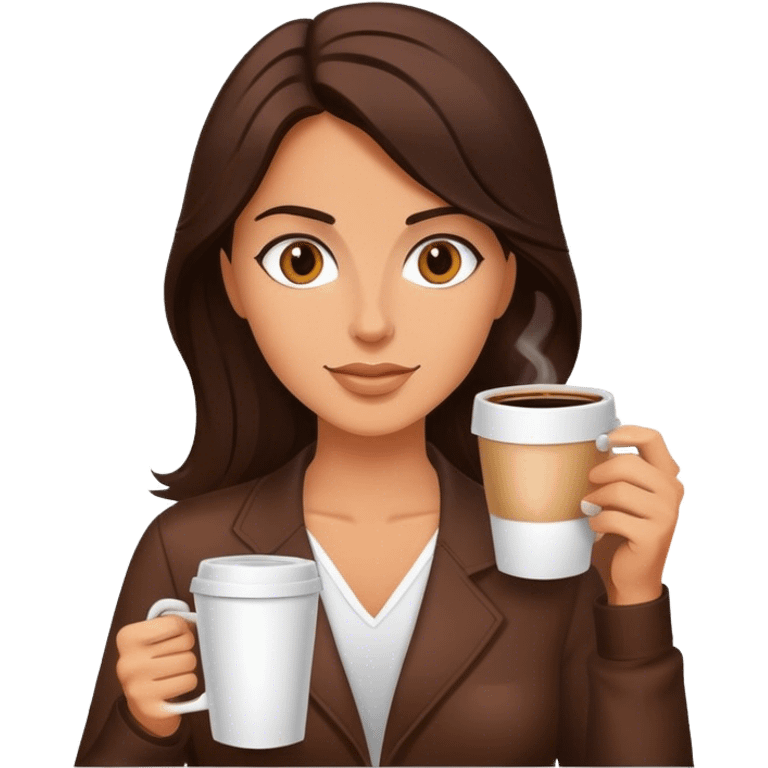 freelancer brunette with coffee in hand emoji