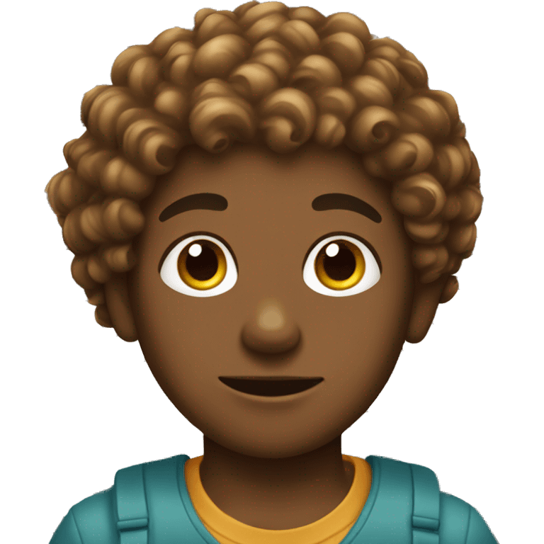 Brown skin boy with curly hair holding a fish emoji