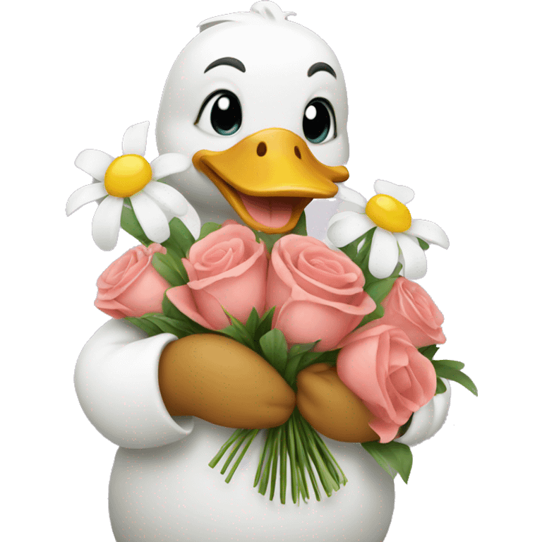 duck holding a bouquet of flowers emoji