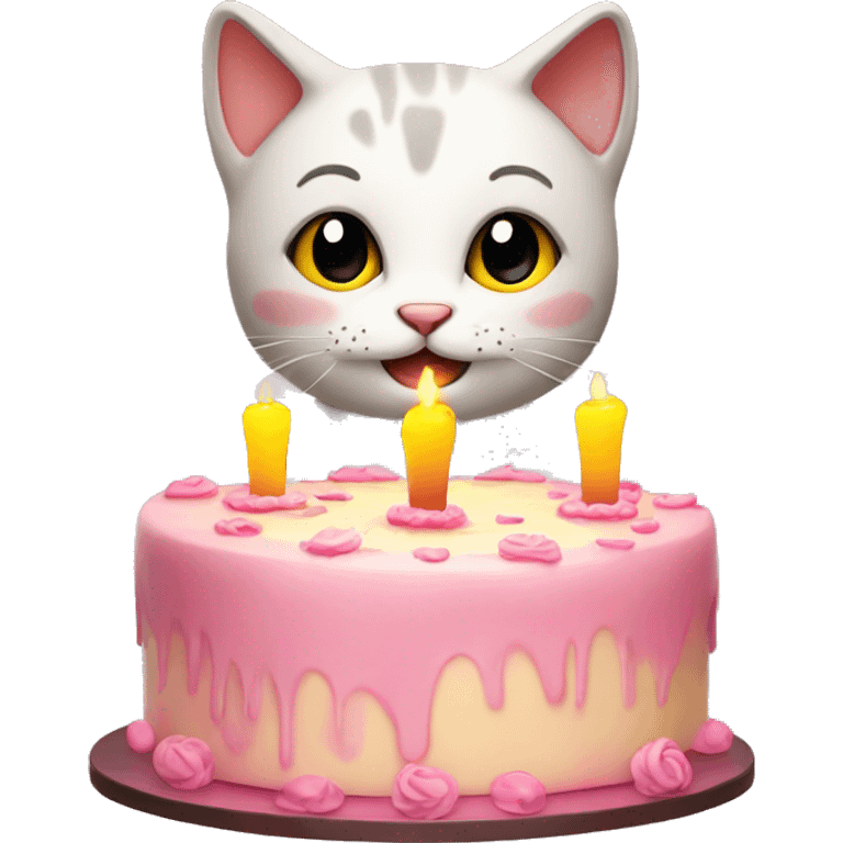  a joyful cute kitty with a cake and candles to say hello. emoji