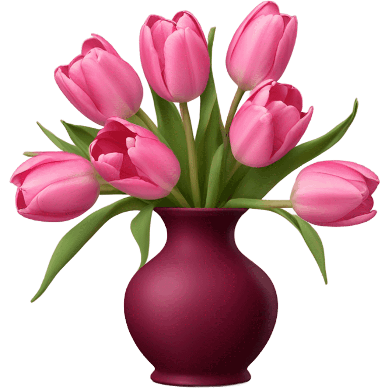 bouquet of pink tulips in a maroon vase  emoji