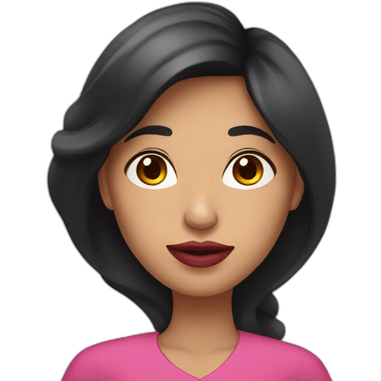 Chilean woman with dark long hair and pink lips emoji