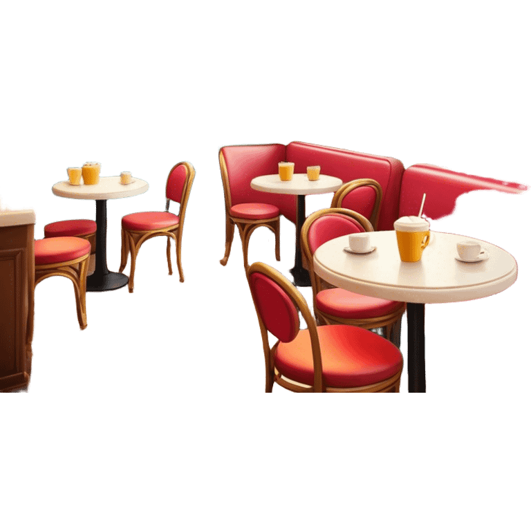 Cinematic Realistic Caf√© Culture Pop Culture Emoji, showcasing a vibrant French caf√© scene rendered with rich textures and warm, inviting lighting. emoji