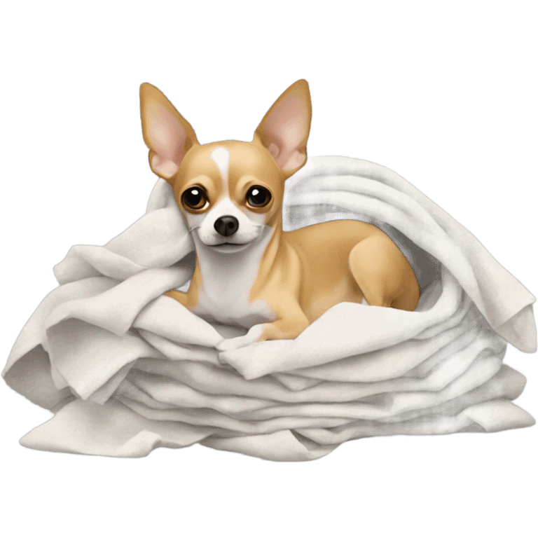 Chihuahua laying in a pile of laundry emoji