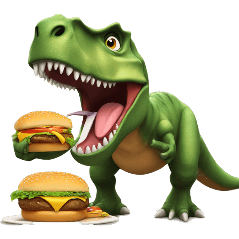 Dinosaur eating a burger emoji