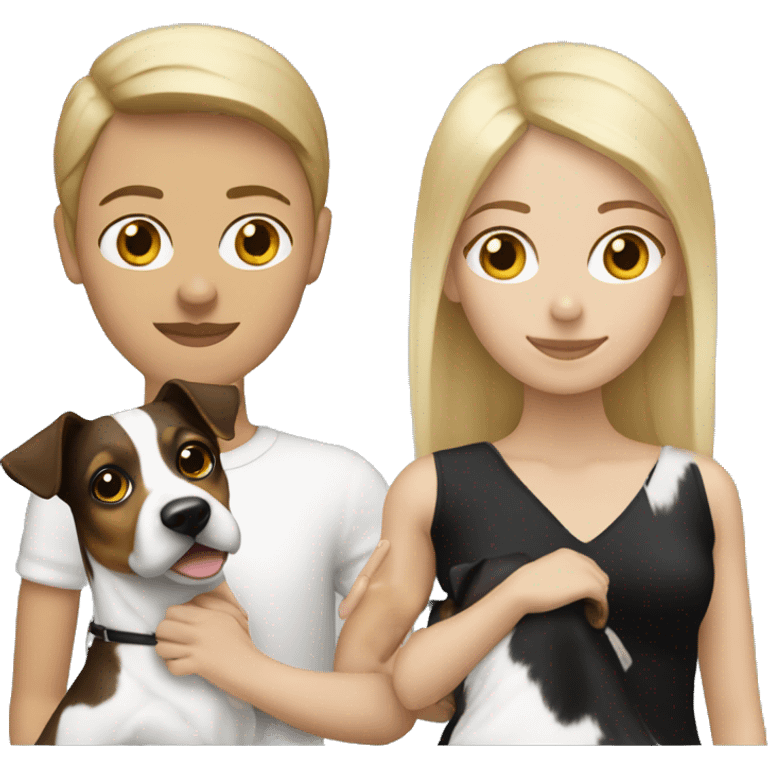 Blonde woman holding a black brown and white jack russell emoji