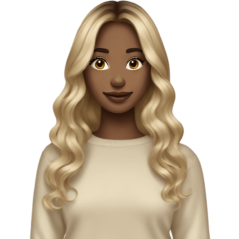 Blonde balayage long hair women beige sweater emoji