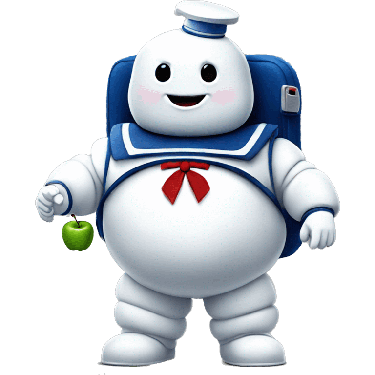 Stay puft marshmallow man ghostbusters friendly no collar holding an apple emoji