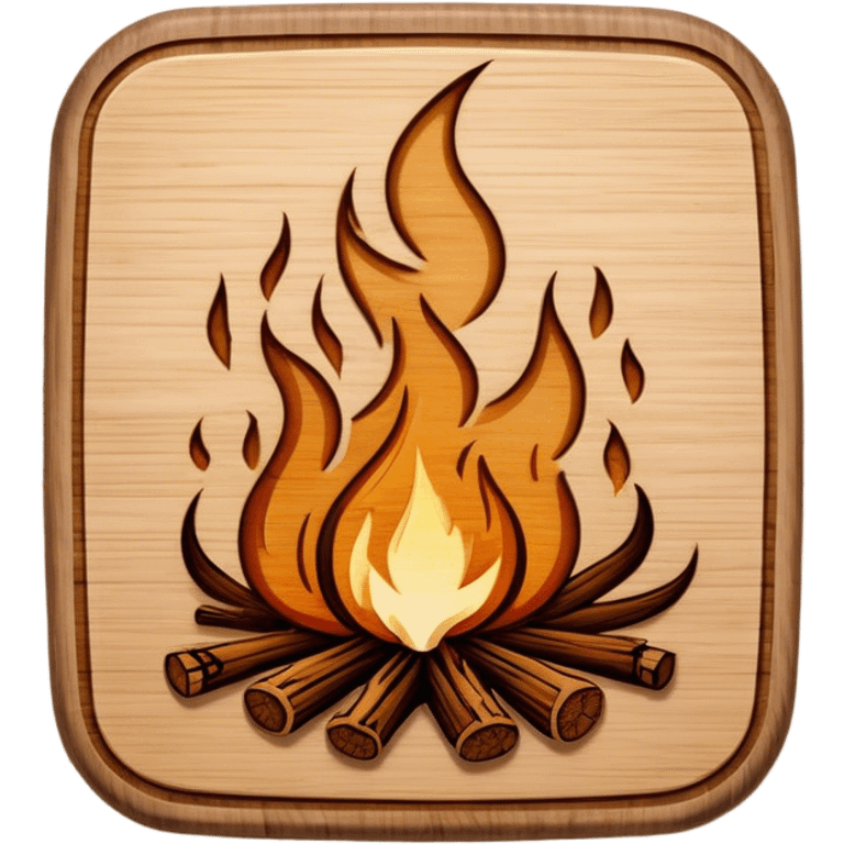 Pyrography icon, wooden board with intricate burn marks, pyrography wood burner in use, detailed patterns, minimalistic style, clean lines, transparent background. emoji