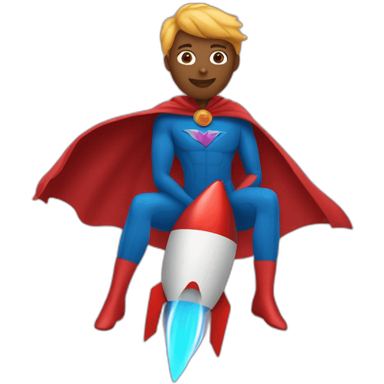 person dressed with a superhero cape but without mask is riding on a rocket emoji