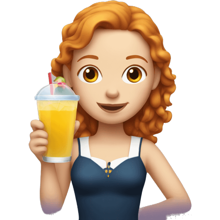 ginger girl on a cruise holding a drink emoji