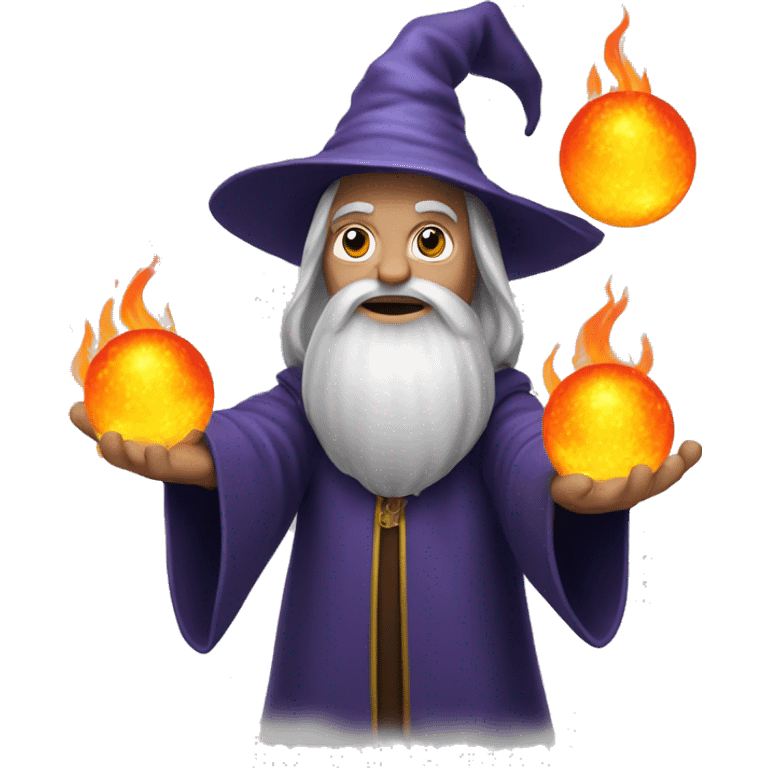 Wizard that is holding two fire balls overhead  emoji