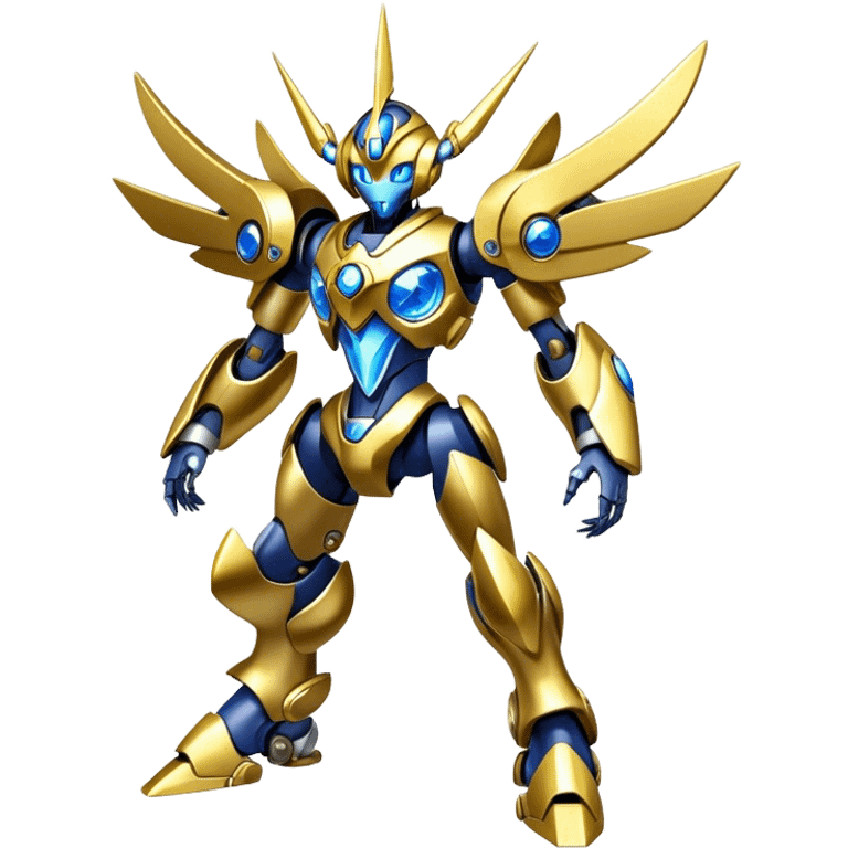 Shiny Futuristic Mechanical Glossy Celestial Godly Divine Metal-Cyborg-Fakemon-Pokemon-Digimon-Spectrobes-fusion, full body emoji