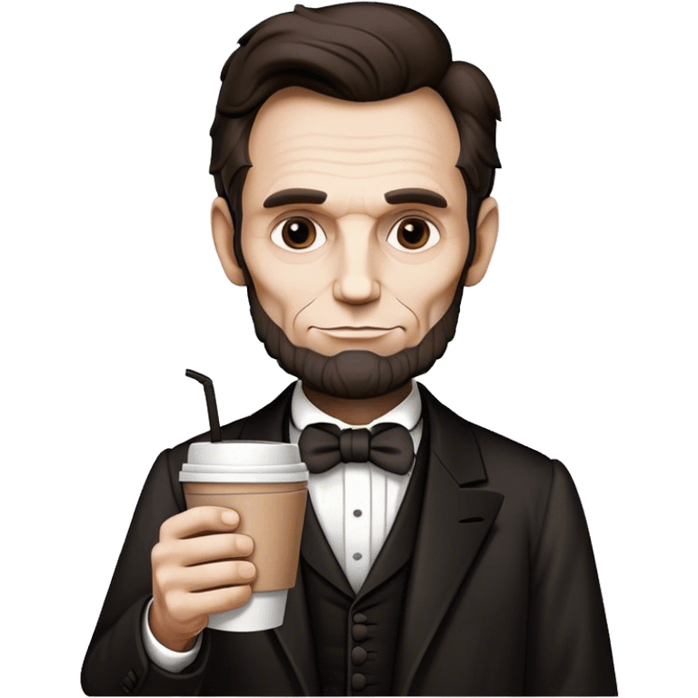 A simplified line drawing of Abraham Lincoln holding a to-go coffee cup emoji