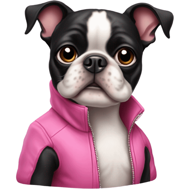 Old Boston terrier with pink jacket  emoji