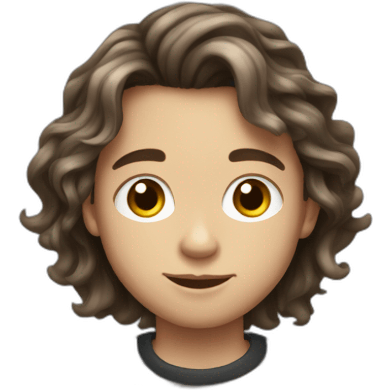 teenager boy brown long wavy hair and dark gray striped sweater emoji