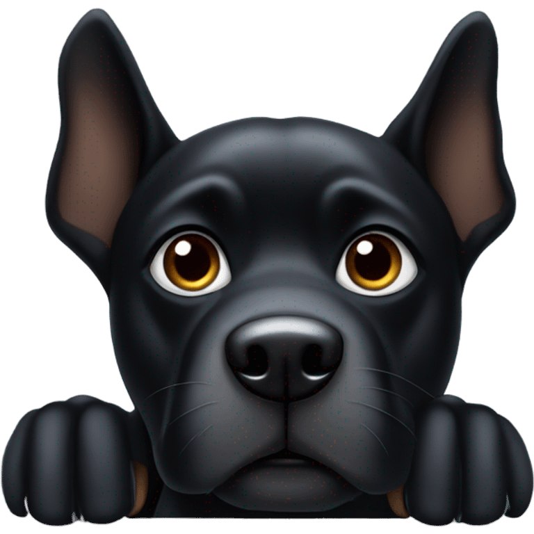 Black dog watching the Super Bowl with ears standing straight up  emoji