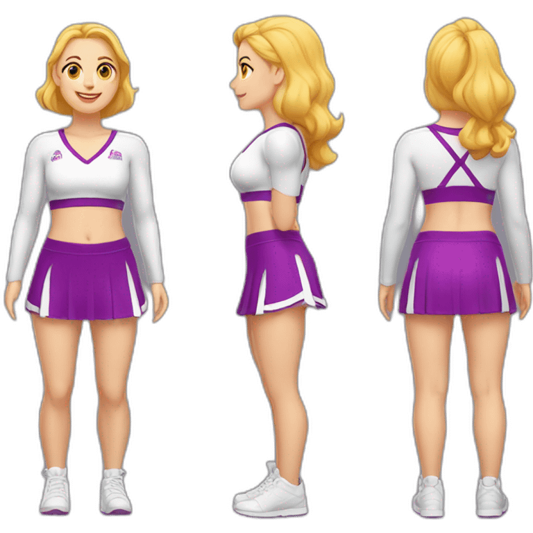 Full body Caucasian curvy cheerleader back and front views emoji