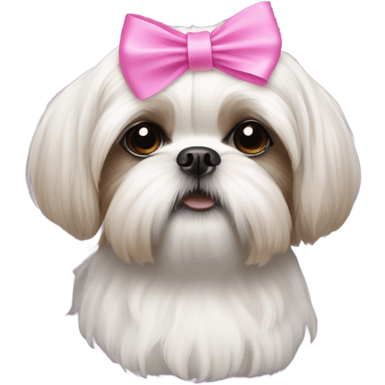 White shih tzu dog with pink ribbon on head emoji