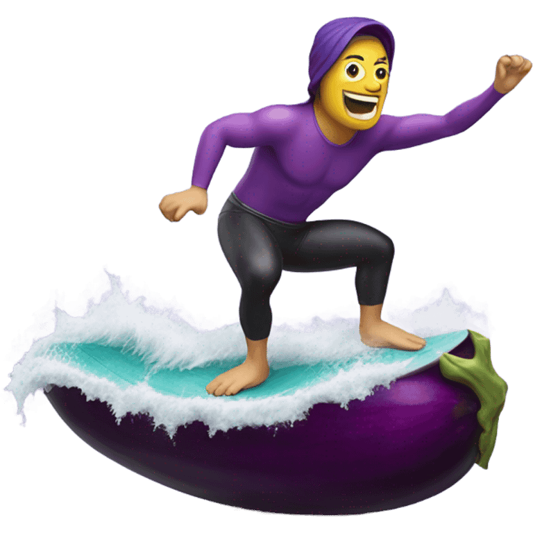 Surfer riding eggplant emoji